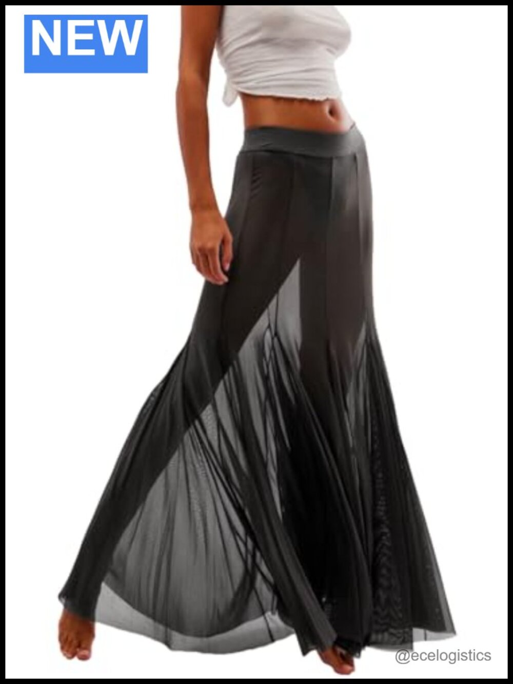 Women's Mesh Pleated Maxi Skirt Sheer Flowy Long Tulle Beach Cover Up